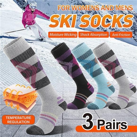 3 Pairs Unisex Thermal Winter Warm Thick Knee High Socks - Picture 3 of 6